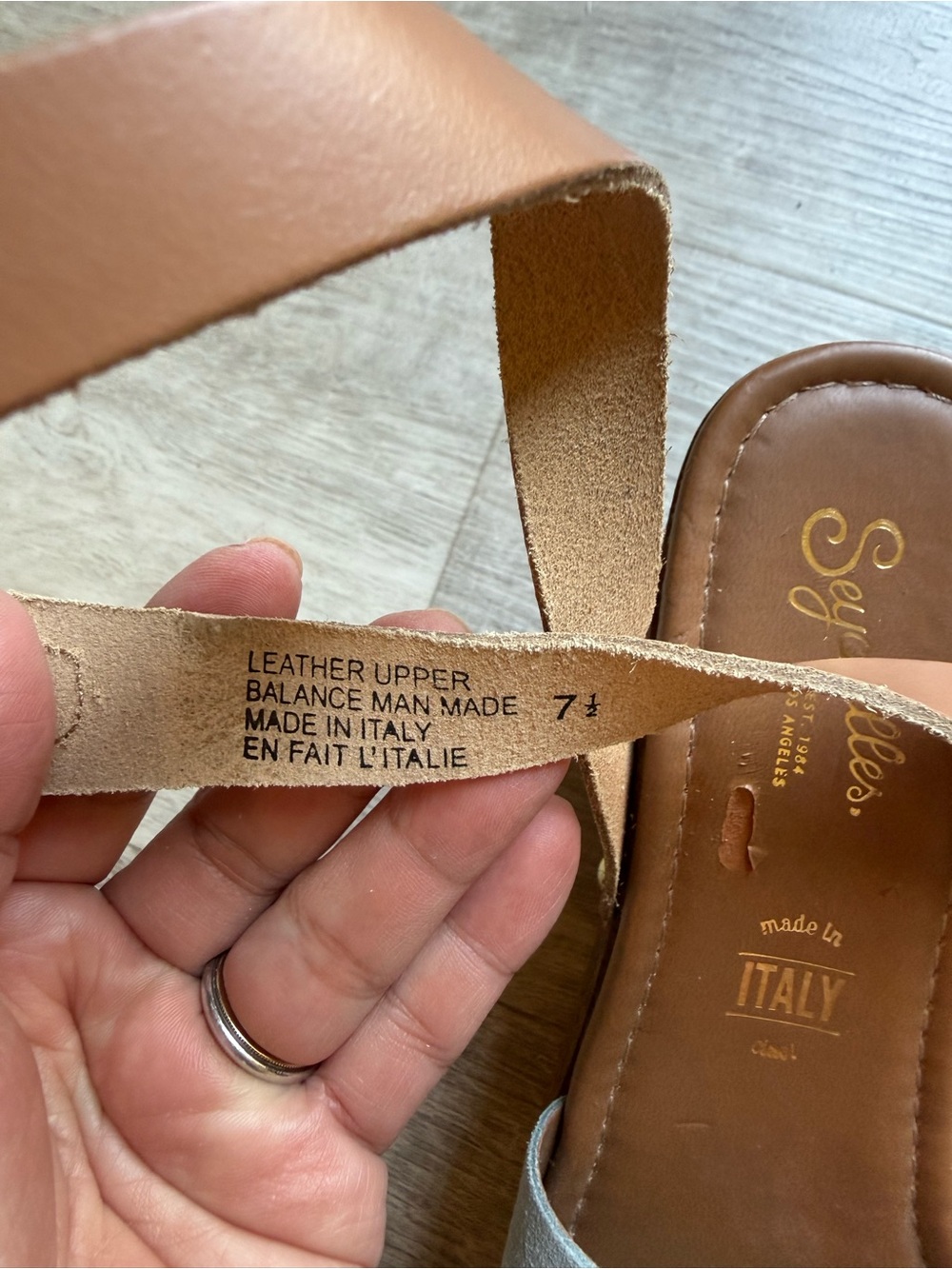 Seychelles Forward Wood Platform Suede Strap Wedge Sandals Size 7.5 Italy - Picture 11 of 11